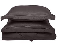 Superior - Superweiches, leichtgewichtiges/knitterfestes Bettbezugsset mit 3 gestickten Linien und Kopfkissenbezügen mit Stehsaum in einer Geschenkbox, 229 x 234 cm, 100 % gebürstete Mikrofaser, dunkelgrau