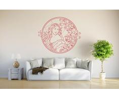 INDIGOS Wandtattoo/Wandsticker-d107 Sexy Frau mit Blumen und Pflanzen, Vinyl, haselnussbraun, 96 x 81 x 1 cm