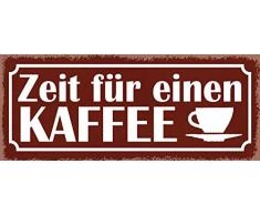 Schatzmix Spruch Zeit für einen Kaffee (braunes Schild mit Kaffeetasse) Metallschild 27x10 Deko tin Sign Blechschild, Blech, Mehrfarbig, 27x10 cm