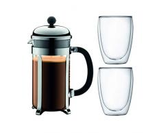 Bodum K1928-16-1 CHAMBORD SET Kaffeebereiter, 8 Tassen, 1.0 l und 2 doppelwandigen Gläser, 0.35 l, Polycarbonat