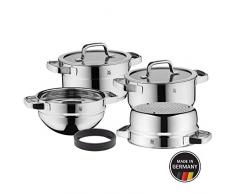 WMF Compact Cuisine Topfset 4-teilig, Cromargan Edelstahl poliert, Töpfe mit Glasdeckel, Induktionstöpfe, Topf Induktion, Innenskalierung, unbeschichtet, stapelbar