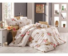 Eponj Home Bettwäsche-Set für Einzelbett, White Brown Pink Beige, 140 x 200 cm, 2 Einheiten