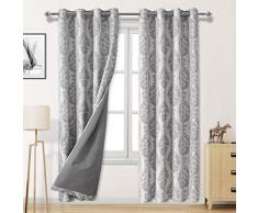 DWCN Vorhänge aus Jacquard-Damast, 100% Verdunkelung, Thermo-Rückseite, 2 Stück W52 x L84 grau