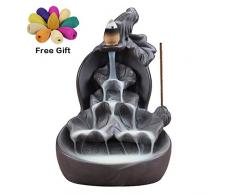 Räuchergefäß, Aromatherapie Räucherkegel Brenner Räucherstäbchenhalter Porzellan Keramik Rückfluss Räuchergefäß mit 10 gratis Zapfen HOME Dekoration Handwerk Geschenk Rückfluss Räucherstäbchen Halter 3 Lotus