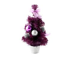 IDS Home 30 cm/30,5 cm Mini Schreibtisch Top Table Top Verziert Weihnachtsbaum mit Schleifen & Kugeln Ornaments Violett
