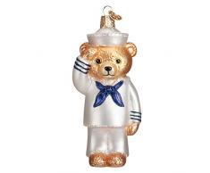 Old World Christbaumschmuck aus Glas, geblasen, Marineblau Bär braun/weiß