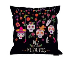 HGOD Designs Kissenbezug, Motiv Day of the Dead, lustiger Blumenkädel, Dia De Los Muertos, Baumwolle, Leinen, Polyester, Dekoration, Sofa, Schreibtisch, Stuhl, Schlafzimmer, 40,6 x 40,6 cm 18x18 Inch A5-0069