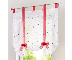 LivebyCare 1 Stück Blumen-Stickerei Raffgardine Raffgardine für Balkon Fenster Voile Schleife Vorhang, Organza, rot, W*H 80 * 140 cm/31 * 55 inch