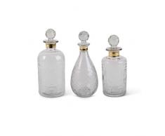 K&K Interiors 15862A Dekanter, Glas, Goldverzierung, 3 Stück