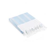 Kuprum Capri 100% Türkische Baumwolle Pestemal 99,1 x 180,3 cm gestreift Strandtuch Badetuch FOUTA Sauna Spa Yoga Pool Gym Pilates Handtuch (hellblau)