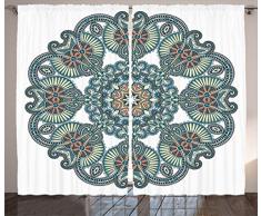 ambesonne Mandala Decor Kollektion, traditionellen ethnischen Mandala Muster mit Arabisch Stil Schablone Motive Spitze Design Bild, Wohnzimmer Schlafzimmer Vorhang 2 Platten Set, 274,3 x 228,6 cm, Blaugrün Gelb
