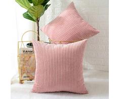 MERNETTE 2 Stück Kordsamt weich dekorative quadratische Überwurf-Kissenbezüge Kissenbezüge Home Decor Dekoration für Sofa Couch Bett Stuhl 45,7 x 45,7 cm 18x18,2 Pieces Striped Peach Pink