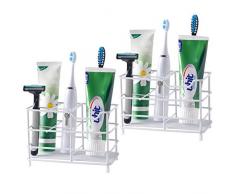 SKOLOO Elektrischer Zahnbürstenhalter, Edelstahl Zahnbürstenhalter für Badezimmer, Waschbecken Organizer, Edelstahl, weiß, 2er-Pack