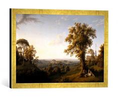 Gerahmtes Bild von Jakob Philipp Hackert Ansicht der Stadt Rom vom Park der Villa Conti in Frascati, Kunstdruck im hochwertigen handgefertigten Bilder-Rahmen, 60x40 cm, Gold Raya