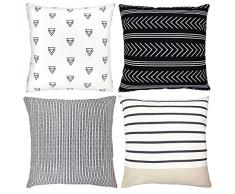 Dekorativer Überwurf-Bezüge Kissen für Couch, Sofa, Oder Bett Set von 4 45,7 x 45,7 cm Modernes Qualität Design 100% Baumwolle Streifen Geometrische Atlas Set von Gewebt Nook