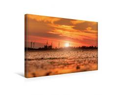 Premium Textil-Leinwand 45 x 30 cm Quer-Format Sonnenuntergang am Strand in Hooksiel | Wandbild, HD-Bild auf Keilrahmen, Fertigbild auf hochwertigem Vlies, Leinwanddruck von Rainer Ganske Fotografie