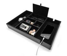 West End Warehouse Herren-Tablett für den Nachttisch, Organizer, Einstiegstisch Organizer, alle Ablage, Kommode Organizer, schwarze Kunstleder-Box, 6 Fächer