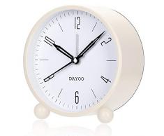Dayoo Wecker, 10,2 cm Wecker, nicht tickend, mit Schlummerfunktion für schwere Schläfer, batteriebetrieben und Lichtfunktion, super leiser Wecker mit einfachem Design für Schreibtisch / Schlafzimmer weiß
