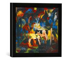 Gerahmtes Bild von August Macke Landschaft mit Kühen und Kamel, Kunstdruck im hochwertigen handgefertigten Bilder-Rahmen, 30x30 cm, Schwarz matt