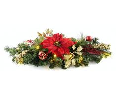Flair Flower Tischleger Tischdeko Aufleger Leger Weihnachtsdekoration Poinsettia, Kugeln, Ilex, Tanne, Beeren, mit LED-Licht, Batteriebetrieben 75x28x12 cm rot