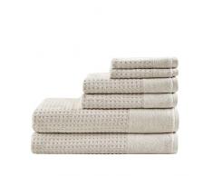 Madison Park 6-teiliges Handtuch-Set aus 100% Baumwolle für Badezimmer, 2 Badetücher, 2 Handtücher, 2 Waschlappen, Spa Luxuriöses Jacquard-Waffelkamm, strukturiertes Design 6 pcs Taupe