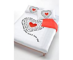 Italian Bed Linen Bettwäsche Herz-Schriftzug Weiß/Rot 200 x 200 cm Weiß/Rot