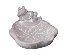 Benjara Vogeltränke, Blumendesign, mit liegendem Frosch, Grau