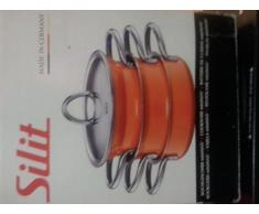 Silit Topf-Set 3-teilig Fleischtopf Gemüsetopf Brat- und Servierpfanne miniMAX Energy Red stapelbar Schüttrand Made in Germany Metalldeckel Silargan Funktionskeramik induktionsgeeignet spülmaschinengeeignet