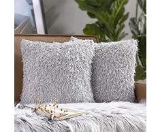 Phantoscope Kissenbezüge, 2 Stück, luxuriös Serie, Kunstdaunen, Samt, dekorative Kissenbezüge für Couch Bett und Stuhl grau