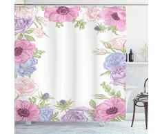 Anemone Flower Duschvorhang von ambesonne, Handgezeichnetes Rahmen mit frischen Sommer Flora Brautschmuck Hochzeit Thema, Stoff Badezimmer Dekor Set mit Haken, Rosa Light Blau Grün, Textil, Multi 1, 69W x 75L