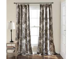 Lush Decor Botanischer Garten Vorhänge Blumen-Vogeldruck Raum Verdunklung Fenster Panel Set für Wohnzimmer 84 x 52 Panel Pair grau