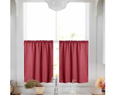 Vangao Dicke Küchen-Vorhänge, halbtransparent, für Cafés, mit Tasche, Legerer Webstoff, strukturierte Halbfenster-Vorhänge für Badezimmer 45 L Burgunderrot