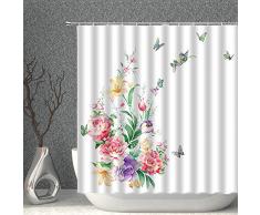 AMNYSF Duschvorhang mit Pfingstrose, Blumen-Dekor, aus Polyester, mit Haken 70x70 Inch(180x180cm) Pink, Violett, Grün