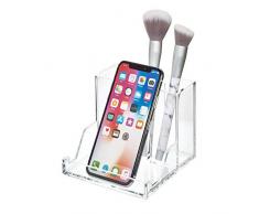 iDesign Kosmetik Organizer für den Waschtisch, Schminkaufbewahrung mit mehreren Fächern aus Kunststoff, Badablage für Pinsel, Lidschatten, Lippenstift usw., durchsichtig