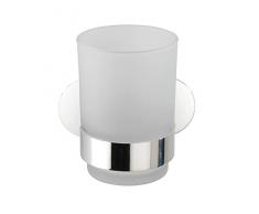 Wenko Turbo-Loc Zahnputzbecherhalter Uno Orea Shine, Befestigen ohne bohren, abnehmbarer Zahnbecher aus satiniertem Glas, hochwertige Halterung aus rostfreiem Edelstahl glänzend, 10 x 9,5 x 10 cm
