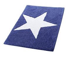 RIDDER 712303S-350 Star Badteppich, Teppich, Vorleger, Polyester, Blau-weiß, ca. 60x90 cm