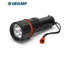 Velamp IRUB2LED 3 LED-Taschenlampe aus hochbeständigem Gummi. Funktioniert mit 2 D-Batterien (nicht im Lieferumfang enthalten). Super hell, wasser- und stoßfest, 1 W, Schwarz
