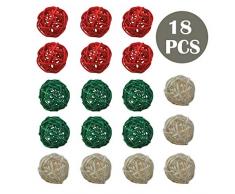 Simoutal Rattan-Kugeln, Kugeln, Vasenfüller, perfektes Ornament für X-MAS Hochzeit Party Home Decor 4CM 18PCS Rot-Grün-Weiß