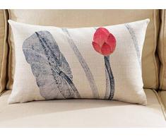 OSVINO Kissenbezug Pillowcase Baumwolle Leinen Lotosblume Landhausstil Vintage mit Reißverschluss für Sofakissen Dekokissen Autokissen Zierkissen Kissenbezüge Kissenhülle, D 30x50cm