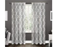 Exclusiv Home Vorhänge Medaillon Belgische Leinen Fenster Vorhang Paneel Paar mit Stangentasche belgische Leinen 54x96 Black Pearl