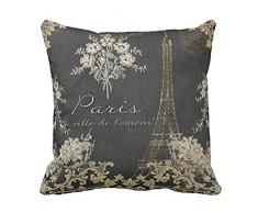 Emvency Überwurf Kissenbezug Schwarz Vintage Paris City of Love Eiffelturm Kreidetafel Tan Antik Dekoratives Kissen Fall Home Decor Kissenbezug, Baumwolle, Orange, 18 x 18 inch