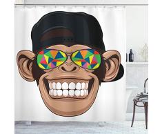 Cartoon Decor Vorhang für die Dusche Set by ambesonne, Fun Hipster Monkey mit farbigen Sonnenbrille und hat Rapper Hippie Ape Art Graphic, Badezimmer Zubehör, 69 W x 70l Zoll, Multi