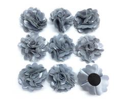 PepperLonely 10 Stück Set Spitze Chiffon Pfingstrose Stoff Blumen 5,1 cm 16# Grau.
