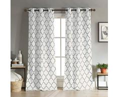 Duck River Textiles – Mason Geometrische Leinenstruktur Ösenvorhänge für Wohnzimmer und Schlafzimmer Set von 2 Paneelen (96,5 x 31,8 cm) – Grau