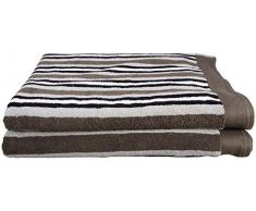Superior - Kollektion, luxuriöses, gestreiftes Badetuch, 100% Baumwolle, dunkelgrau, 2-er Set