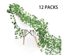 BSTC Künstliche Blumen, künstliche Blumen, Girlande, Rankenpflanzen für Geburtstag, Party, Hochzeit, Dekoration, Kunststoff, Efeu, hängende weiße Rosen, Seidenblumen, Dekoration für Zuhause, Außenwand, Kunstblumen-Girlande weiß