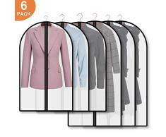 Snugoo Kleiderhüllen, 39 Zoll, Kleiderschutz, Mottenschutz, lang, mit Reißverschluss, für Kleiderschrank, Aufbewahrung, 6 Stück, 60 cm, 100 cm, Weiß 3pcs(24x40)+3pcs(24x47) schwarz