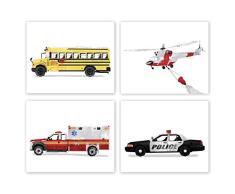 AtoZStudio Classic Car Wall Art – Set von 5 Drucken // Spielzimmerdeko // Kinderzimmer Poster // Transport Auto Kinderzimmer // Geburtstag Party Dekoration // Vintage 8x10 Set 4 Bus