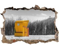 Pixxprint 3D_WD_S4186_92x62 gelber Strandkorb am Sand Wanddurchbruch 3D Wandtattoo, Vinyl, schwarz / weiß, 92 x 62 x 0,02 cm