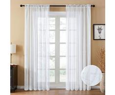 YOKISTG Vorhänge aus Leinen, mit Tasche Bedruckt, geometrische Muster, für Schlafzimmer, Wohnzimmer, Fenster, 2 Paneele, Polyester-Mischgewebe, weiß, 54 x 96